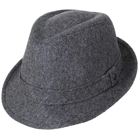 Jaxon Hats | Herringbone Wool Trilby Fedora Hat | 142320 | lead | GREY/BLACK