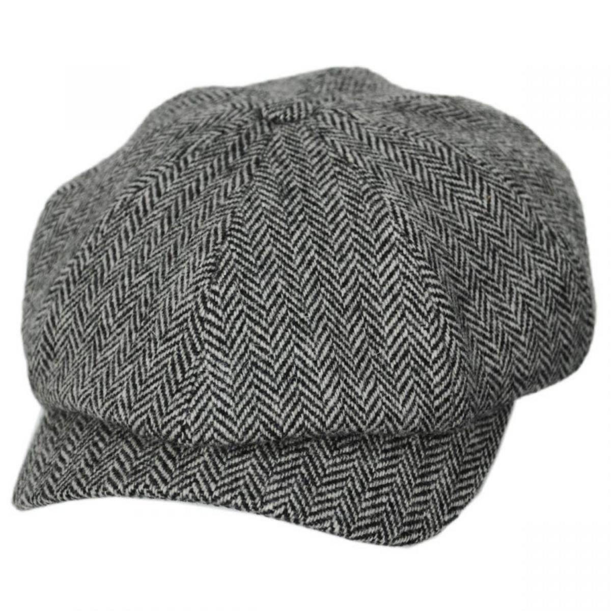 Wigens Caps | Classic Shetland Wool Herringbone Newsboy Cap | 161952 | lead | GREY