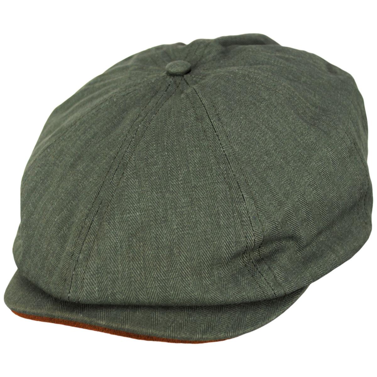 BRIXTON HATS | Fender Factory Cotton Herringbone Brood Newsboy Cap | 161573 | lead | OLIVE SURPLUS