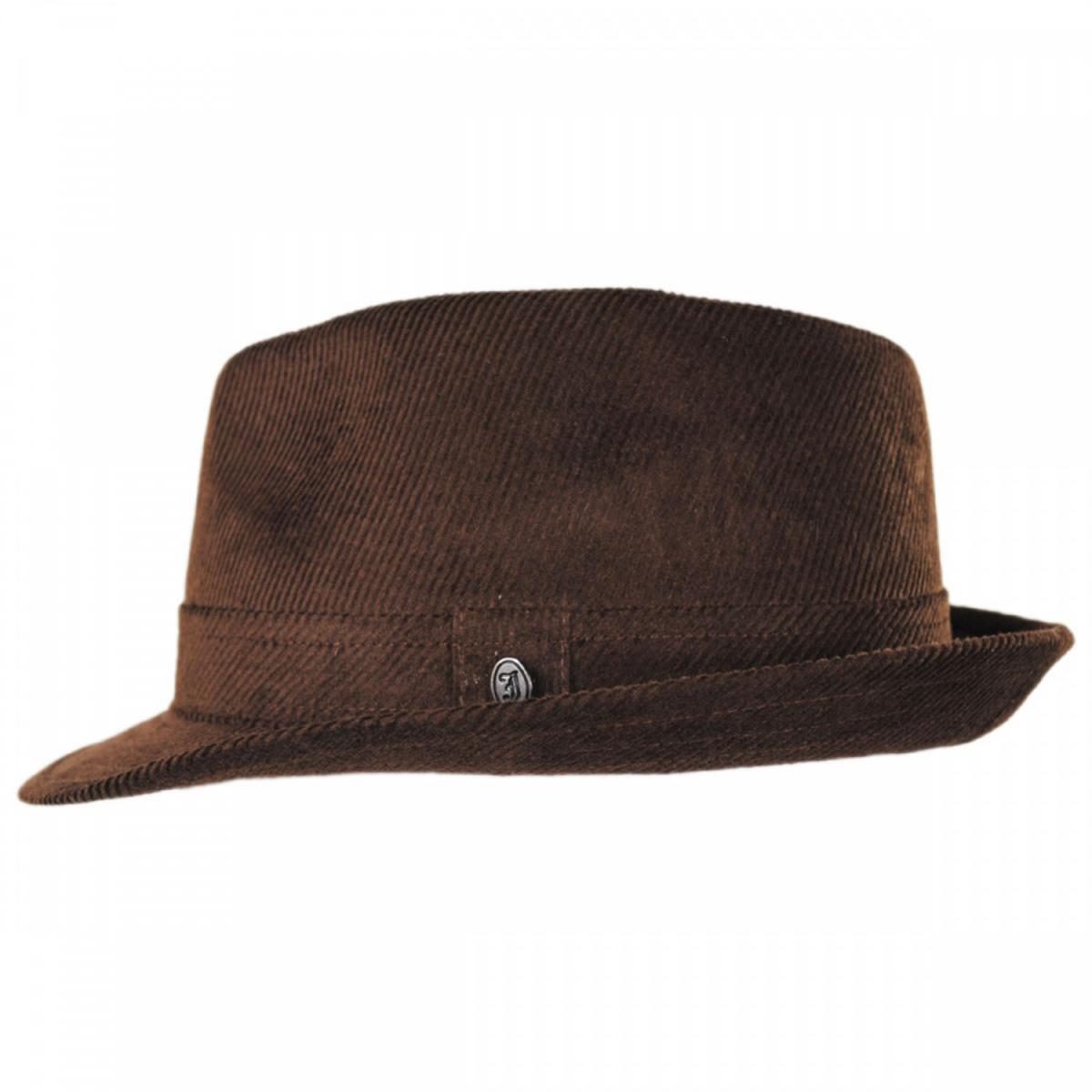 Jaxon Hats | Corduroy C-Crown Trilby Fedora Hat | 142307 | profile | DARK BROWN