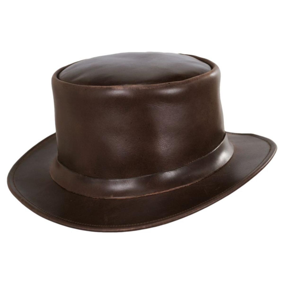 Jaxon Hats | John Bull Leather Top Hat - Black | 194100 | lead | BROWN