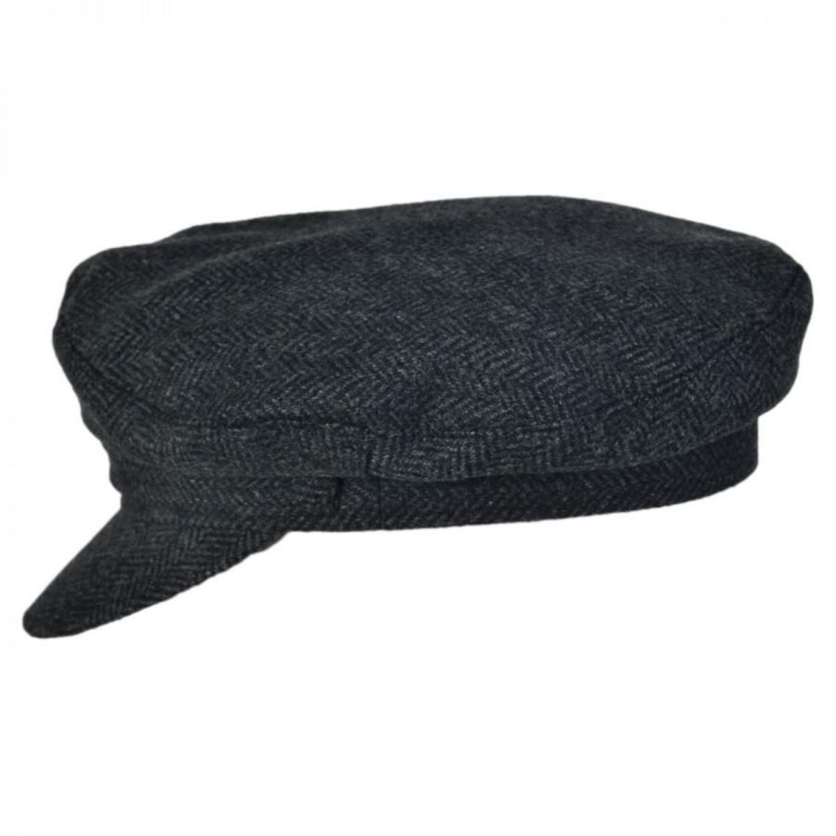Jaxon Hats | Herringbone Wool Blend Fiddler's Cap | 181019 | profile | CHARCOAL