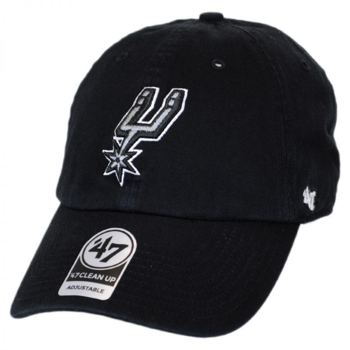 47 Brand | San Antonio Spurs NBA Clean Up Strapback Baseball Cap Dad Hat | 203931 | lead | BLACK