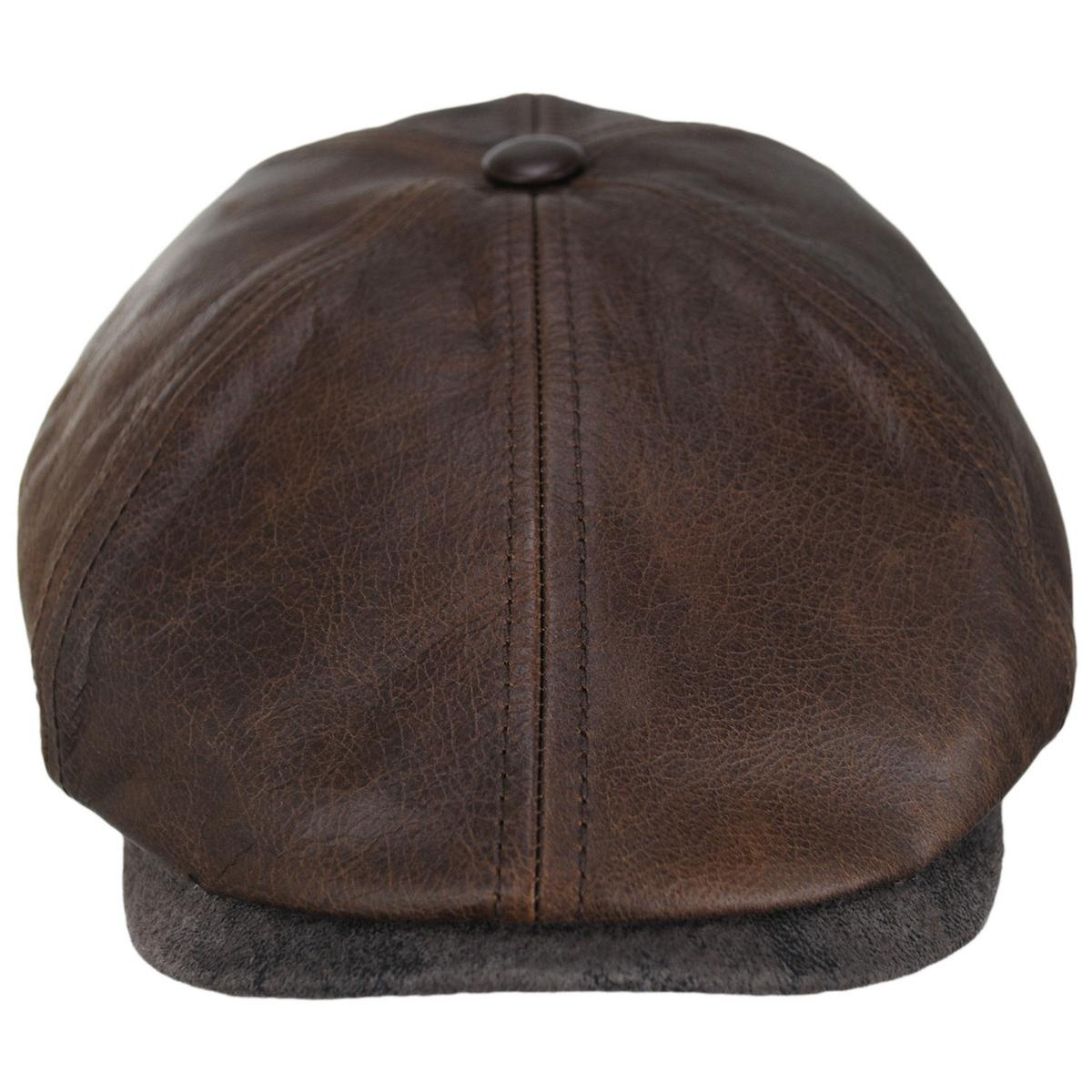 Stetson | Six-Panel Leather Newsboy Cap | 160326 | front | BROWN