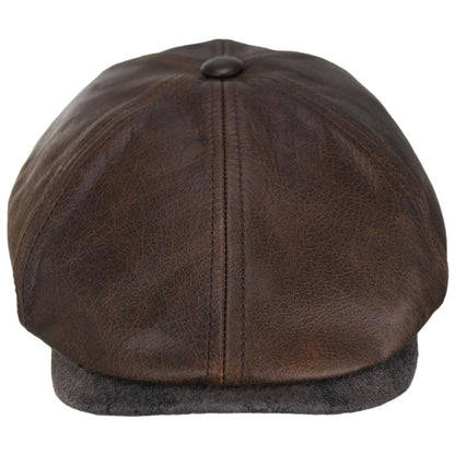 Stetson | Six-Panel Leather Newsboy Cap | 160326 | front | BROWN