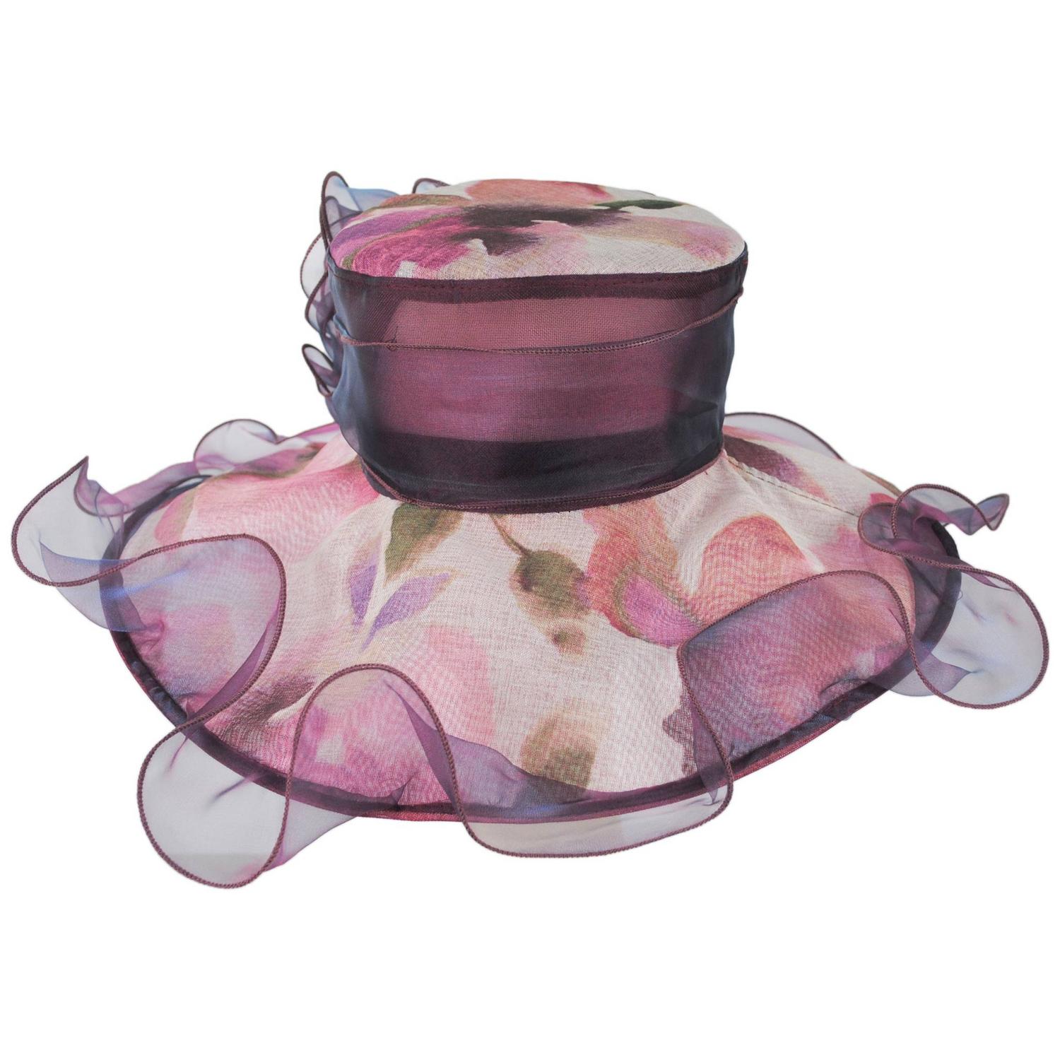 Sophia | Tea Party Floral Organza Dress Hat | 122909 | front | BURGUNDY