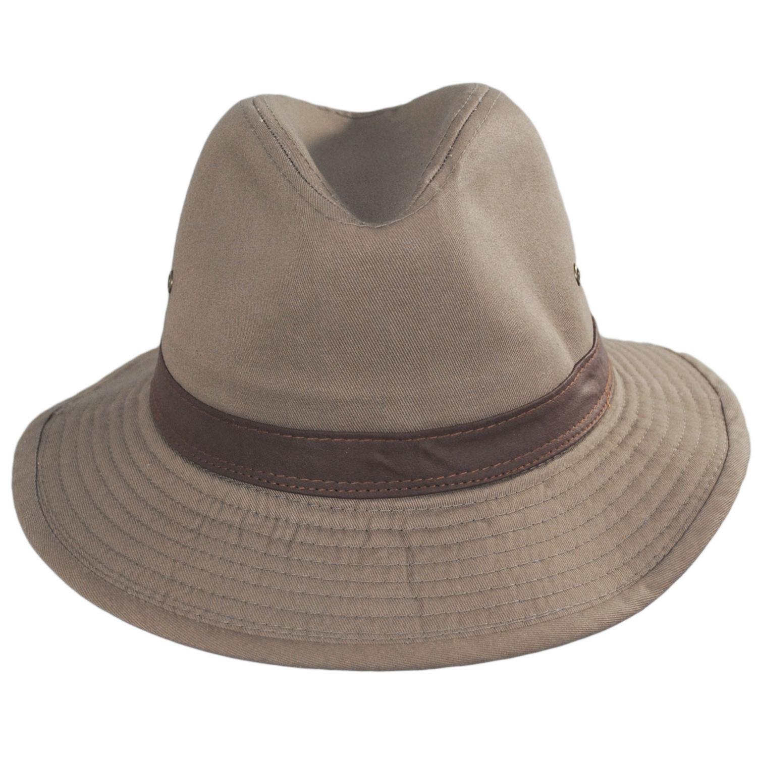 Dorfman Pacific | Packable Cotton Twill Safari Fedora Hat | 140215 | front | BARK