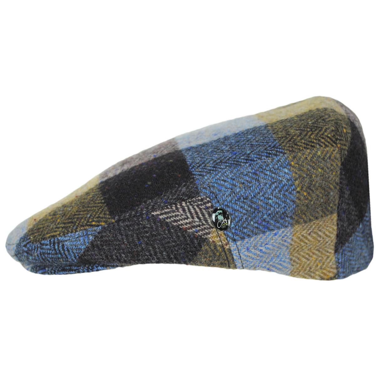 City Sport Caps | Herringbone Squares Donegal Tweed Wool Ivy Cap | 175022 | profile | TAN/BLUE