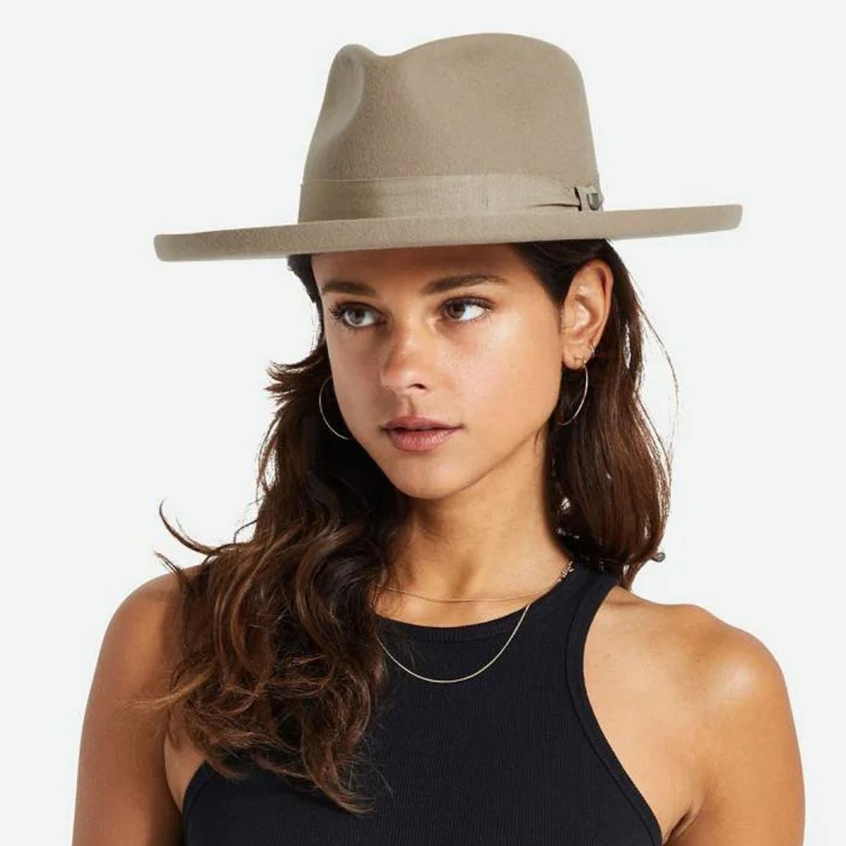 BRIXTON HATS | Victoria Felt Pencil Curl Fedora Hat | 135661 | lsfone | OFF WHITE/OFF WHITE SATIN
