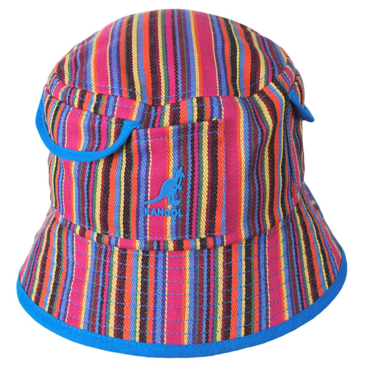 Kangol | Multi Color Stripe Polyester Blend Bucket Hat | 185824 | front | RAINBOW MULTI