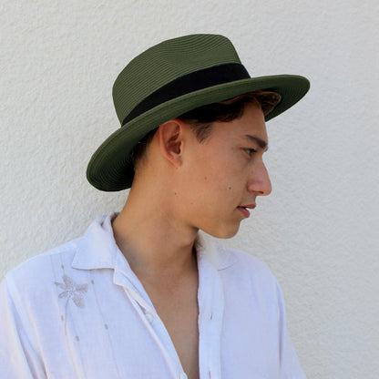Jaxon Hats | Summer C-Crown Toyo Straw Fedora Hat | 129010 | lsmtwo | OLIVE GREEN