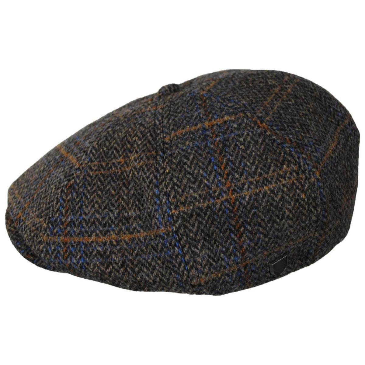 BRIXTON HATS | Brood Wool Blend Herringbone Plaid Newsboy Cap | 161586 | profile | SLATE BLUE/SEPIA/ORANGE
