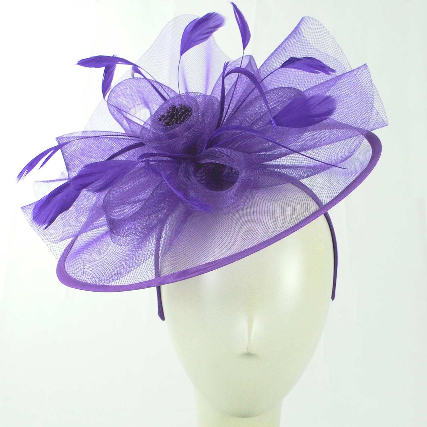 Sophia | Floral Mesh and Ribbon Fascinator Hat | 122905 | front | PURPLE