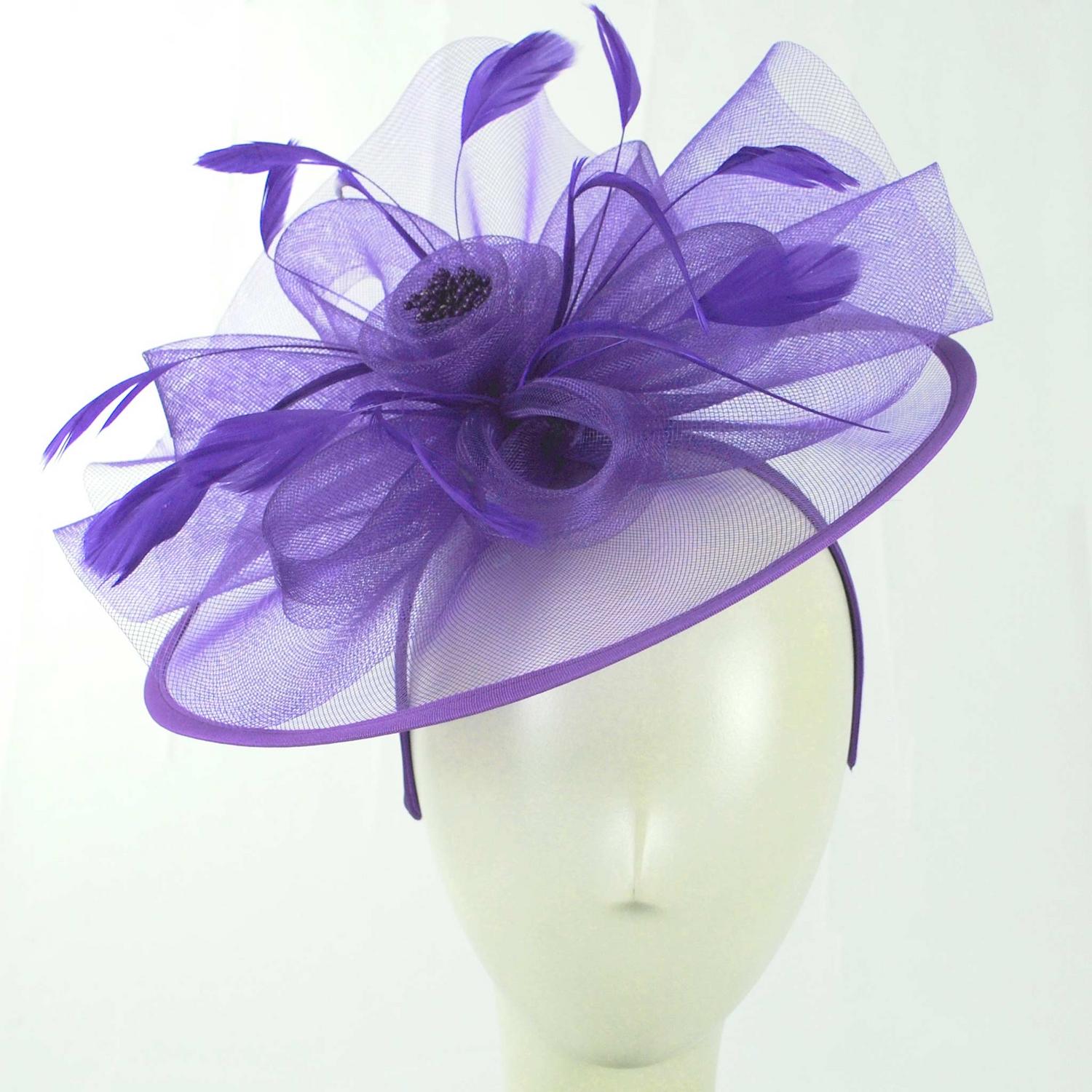 Sophia | Floral Mesh and Ribbon Fascinator Hat | 122905 | front | PURPLE
