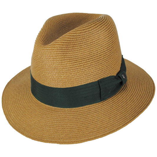 BRIXTON HATS | Roma Toyo Straw Fedora Hat | 128369 | lead | DARK TAN/PRIMAL GREEN