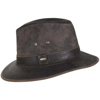 Scala | Weathered Leather Safari Fedora Hat | 140269 | profile | BROWN