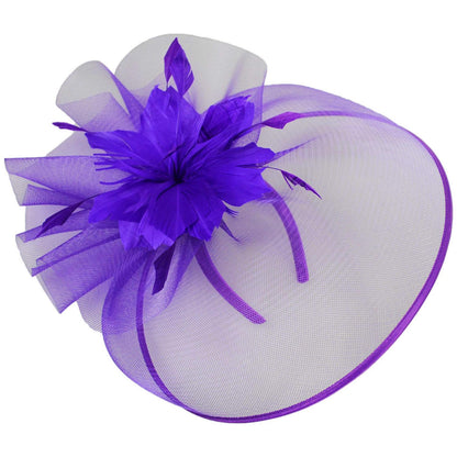 Sophia | Veiled Floral and Feather Mesh Fascinator Hat | 122903 | lead | PURPLE