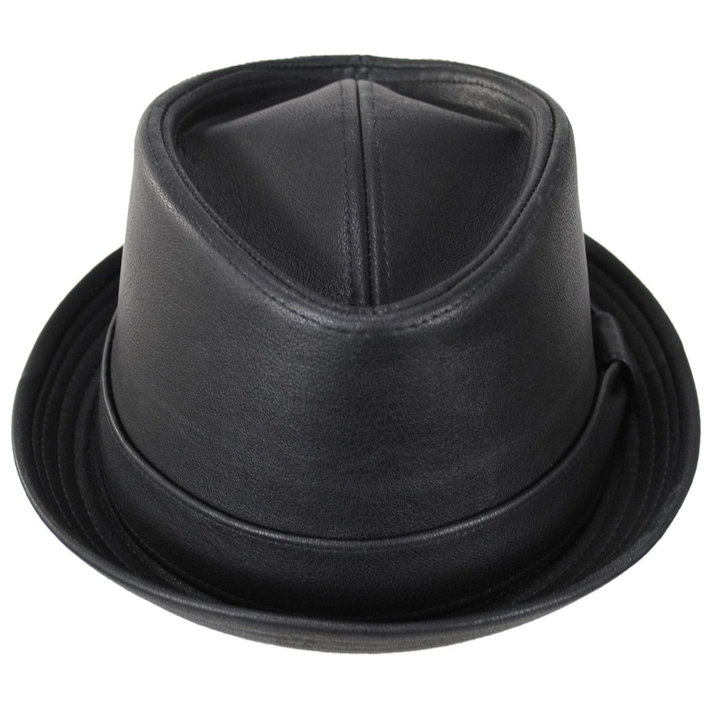 Stacy Adams | Vincent Vegan Leather Diamond Crown Fedora Hat | 140241 | front | BLACK