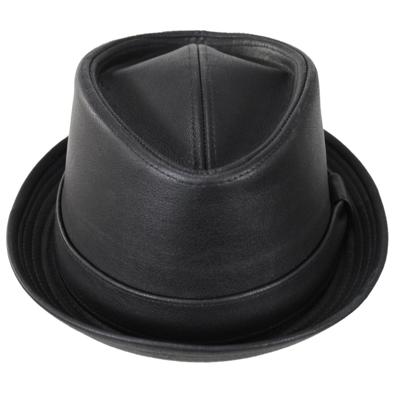 Stacy Adams | Vincent Vegan Leather Diamond Crown Fedora Hat | 140241 | front | BLACK