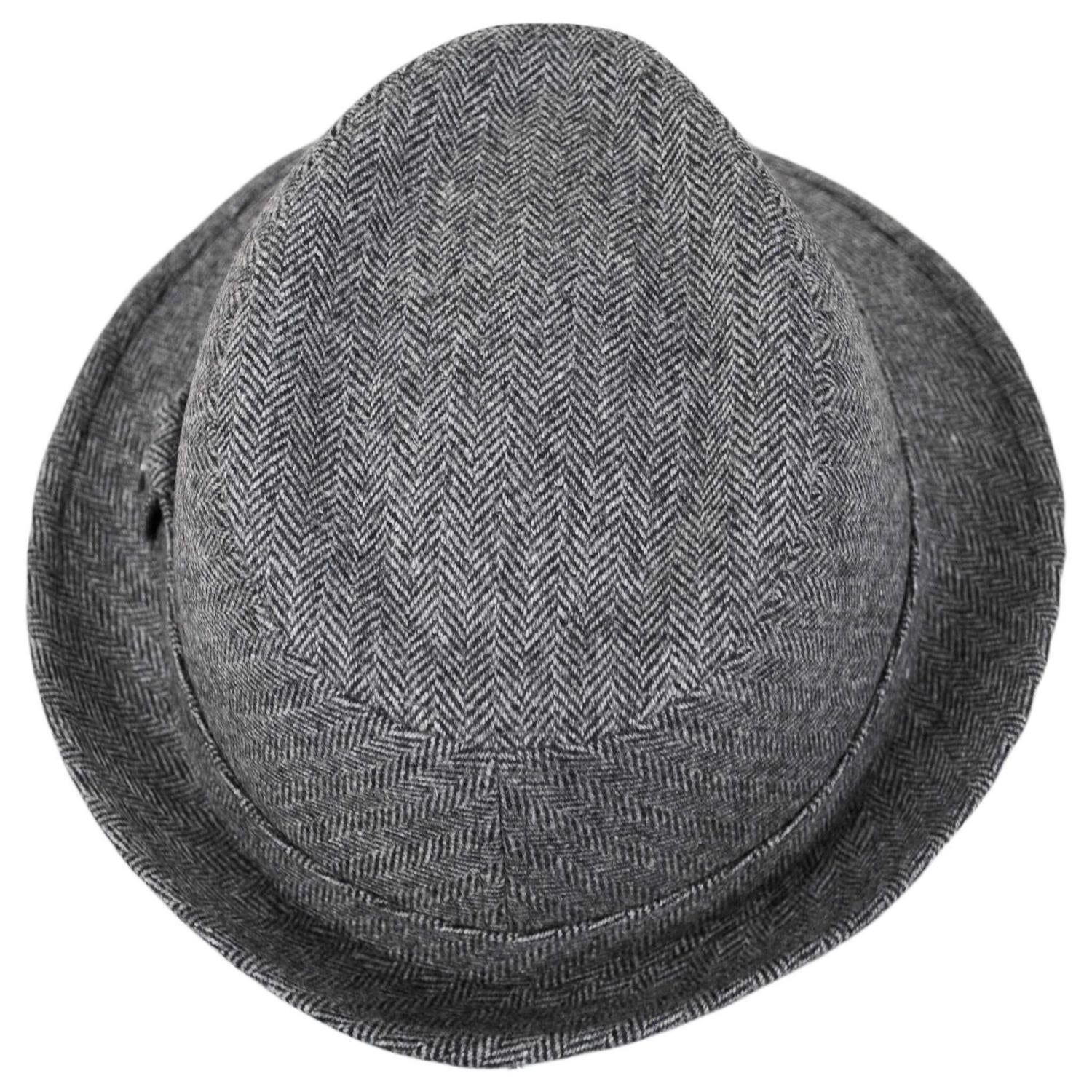 Jaxon Hats | Herringbone Wool Trilby Fedora Hat | 142320 | top | GREY/BLACK