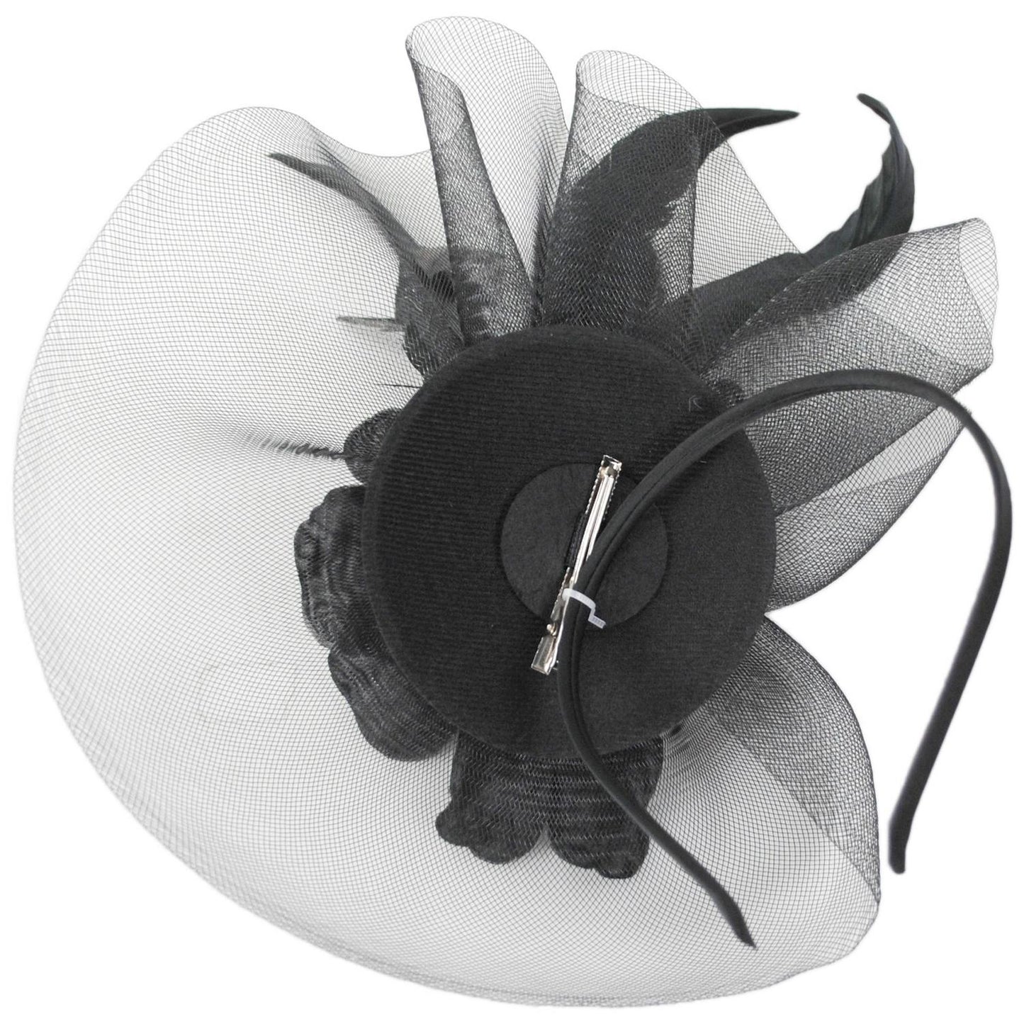 Sophia | Peony and Feathers Fascinator Hat | 122907 | under | BLACK