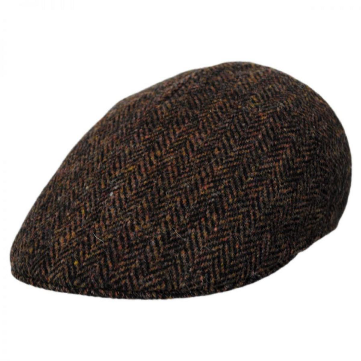 Stefeno Hats | Herringbone Harris Tweed Wool Ascot Cap | 171528 | lead | BROWN