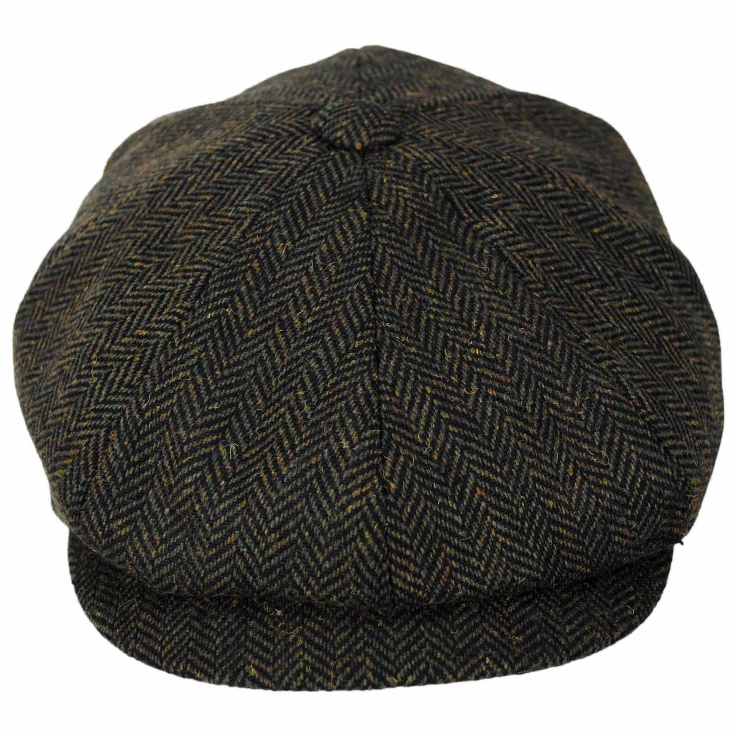 Jaxon Hats | Bird Rock Herringbone Wool Blend Newsboy Cap | 167572 | front | OLIVE GREEN