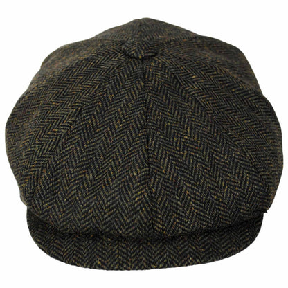 Jaxon Hats | Bird Rock Herringbone Wool Blend Newsboy Cap | 167572 | front | OLIVE GREEN