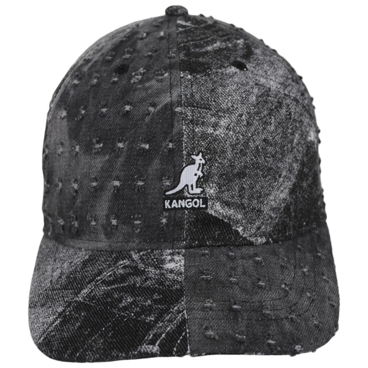 Kangol | Denim Mashup Strapback Baseball Cap Dad Hat | 201132 | front | BLACK TROMPE LOEIL