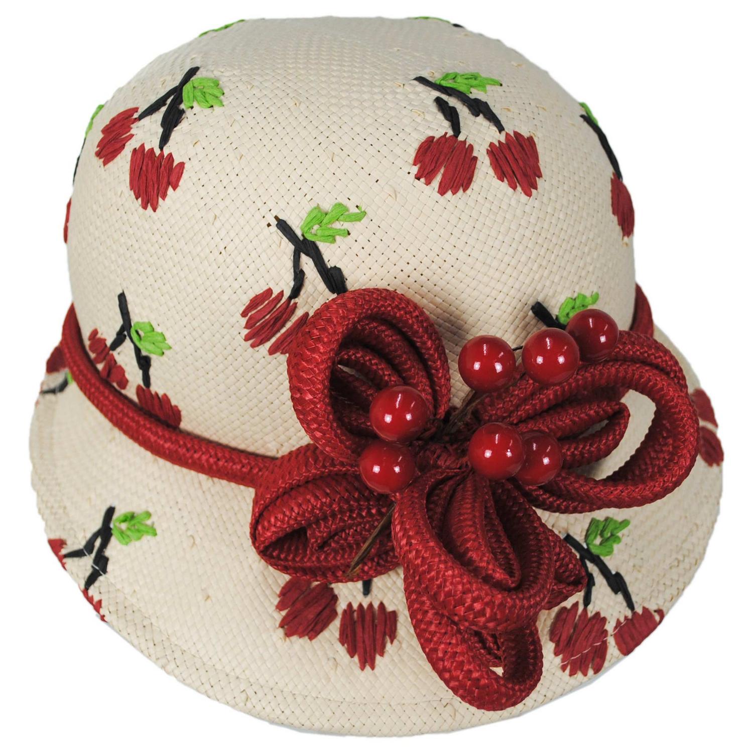 Kathy Jeanne | Cerise Toyo Straw Profile Cloche Hat | 100715 | profile | CHERRY