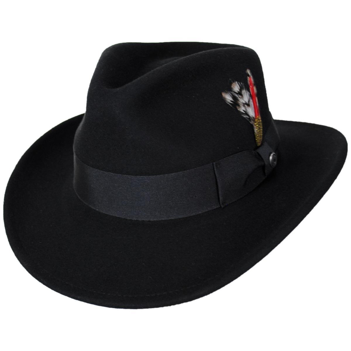 Jaxon Hats | Ford Crushable Wool Felt Fedora Hat | 135004 | lead | BLACK