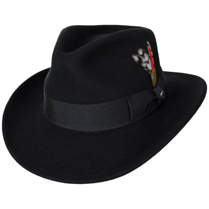 Jaxon Hats | Ford Crushable Wool Felt Fedora Hat | 135004 | lead | BLACK