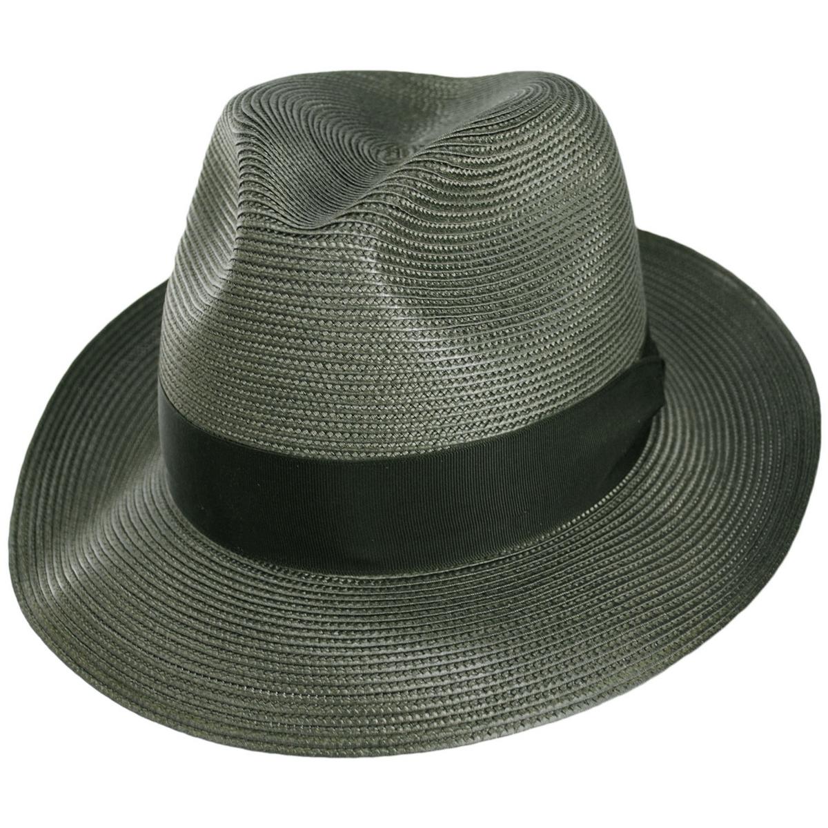 Dobbs | Rosebud Florentine Milan Poly Straw Fedora Hat | 127013 | lead | OLIVE