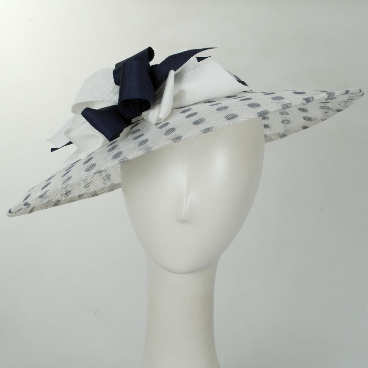 Kathy Jeanne | Bows Galore Sinamay Straw Picture Dress Hat | 122452 | front | NAVY/WHITE