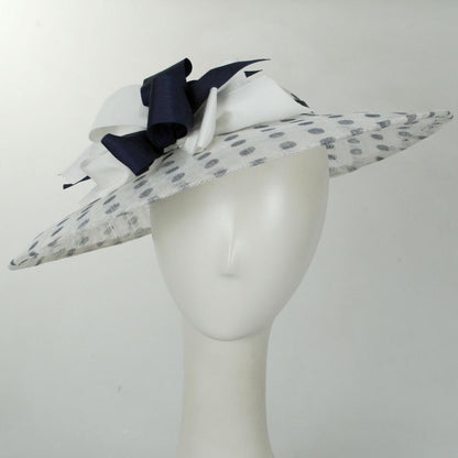 Kathy Jeanne | Bows Galore Sinamay Straw Picture Dress Hat | 122452 | front | NAVY/WHITE