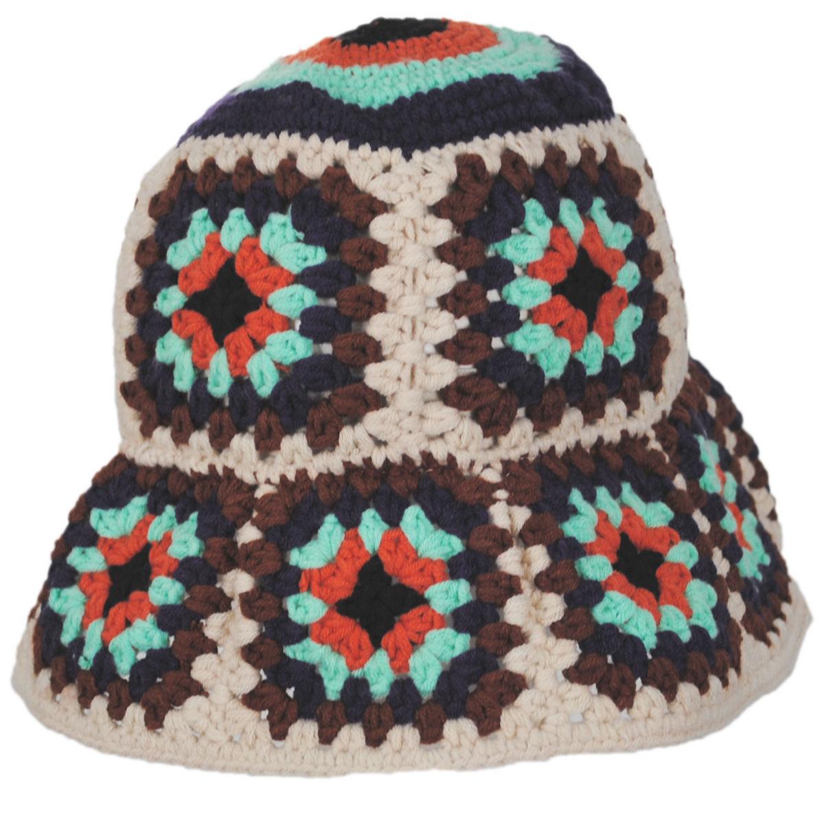 BRIXTON HATS | Granny Square Crochet Knit Bucket Hat | 185555 | lead | MUTLI COLOR