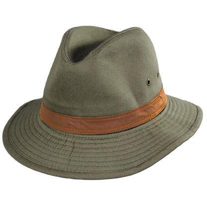Dorfman Pacific | Packable Cotton Twill Safari Fedora Hat | 140215 | lead | OLIVE