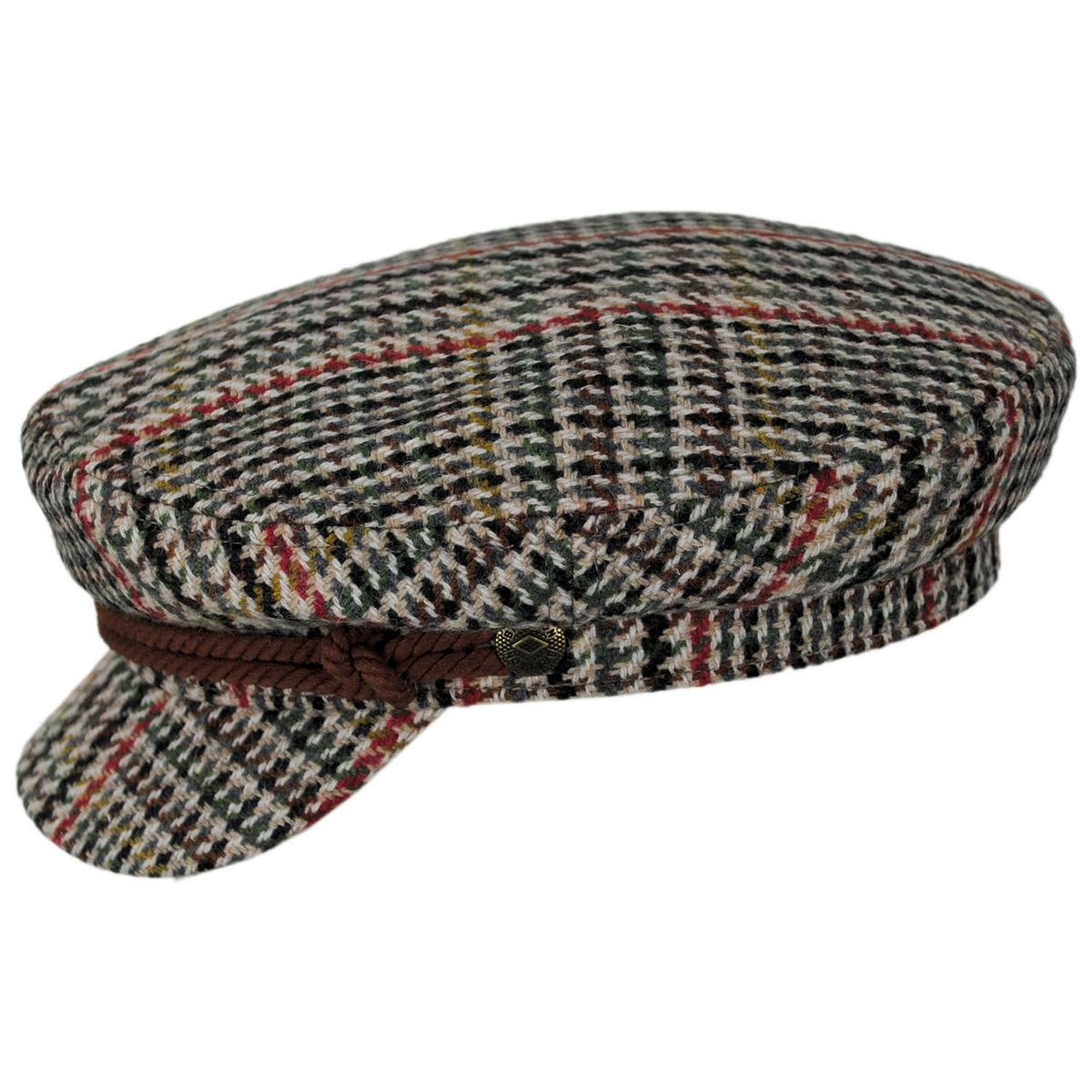 BRIXTON HATS | Wool Blend Houndstooth Plaid Fiddler Cap | 181360 | profile | SAND/ADRENALINE RUSH/WILD GREE