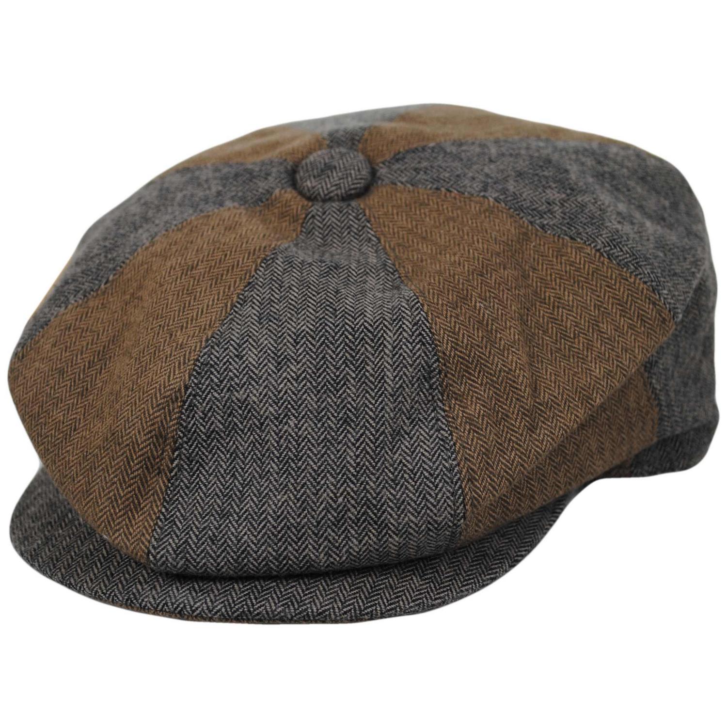 Baskerville Hat Company | Reading Cotton Mixed Herringbone Newsboy Cap | 167682 | lead | BROWN/GREY