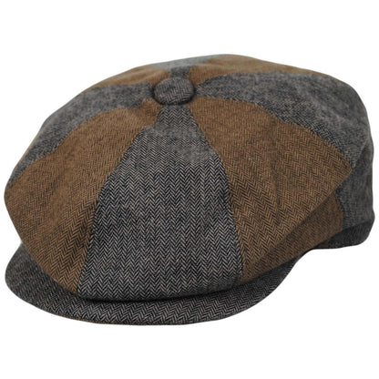Baskerville Hat Company | Reading Cotton Mixed Herringbone Newsboy Cap | 167682 | lead | BROWN/GREY