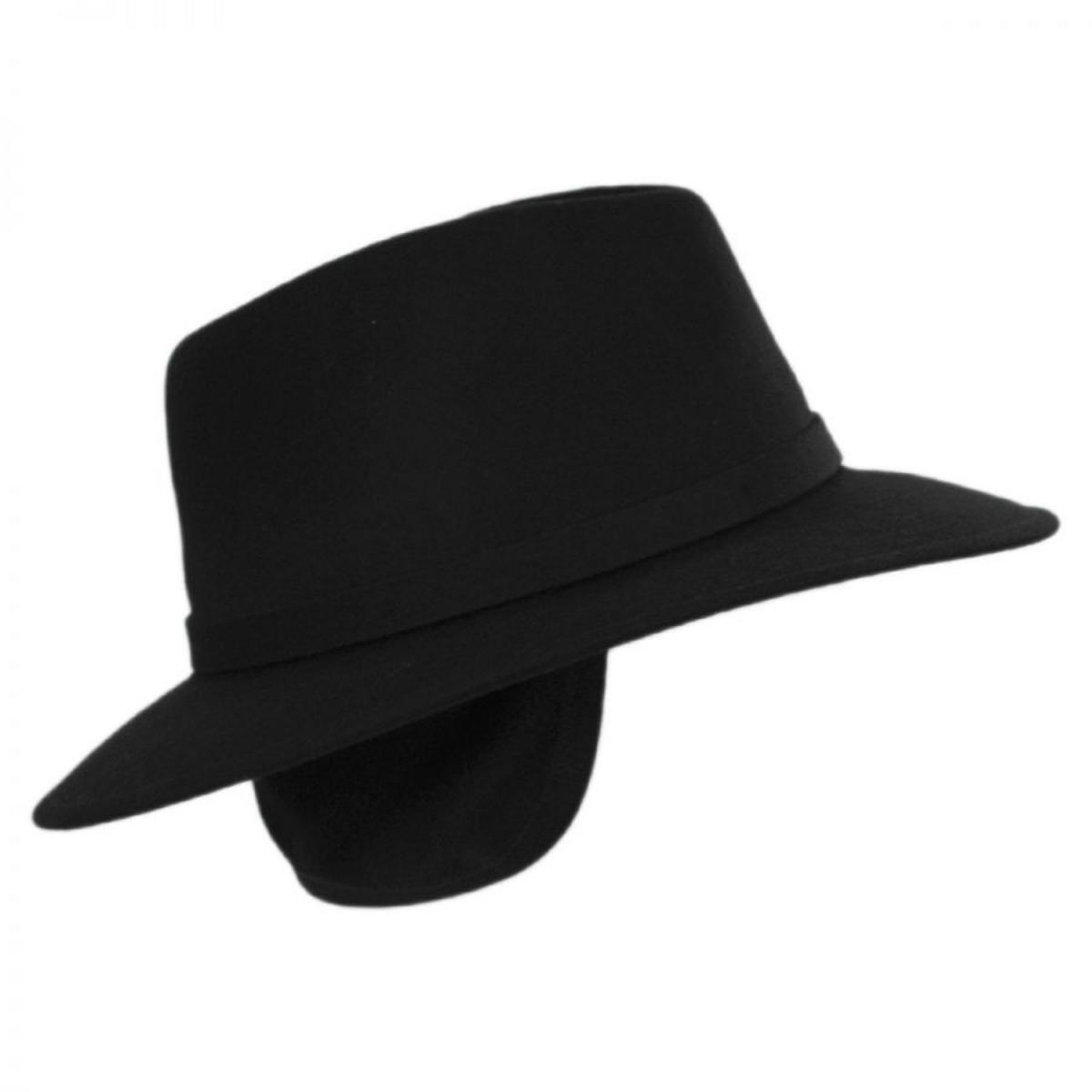 Stefeno Hats | Slope Earflap Wool Felt Fedora Hat | 136064 | detailone | BLACK