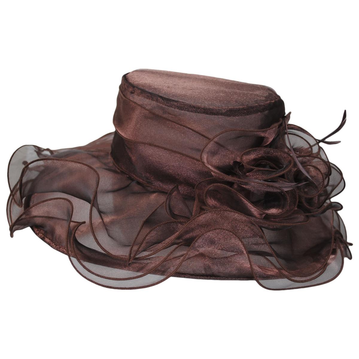 Jeanne Simmons | Iridescent Organza Boater Hat | 120739 | profile | BROWN