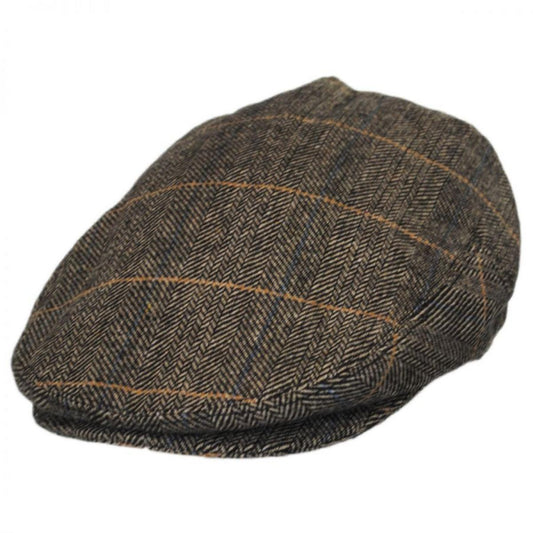 Jaxon Hats | Croydon Herringbone Plaid Wool Blend Ivy Cap | 167748 | lead | TAN