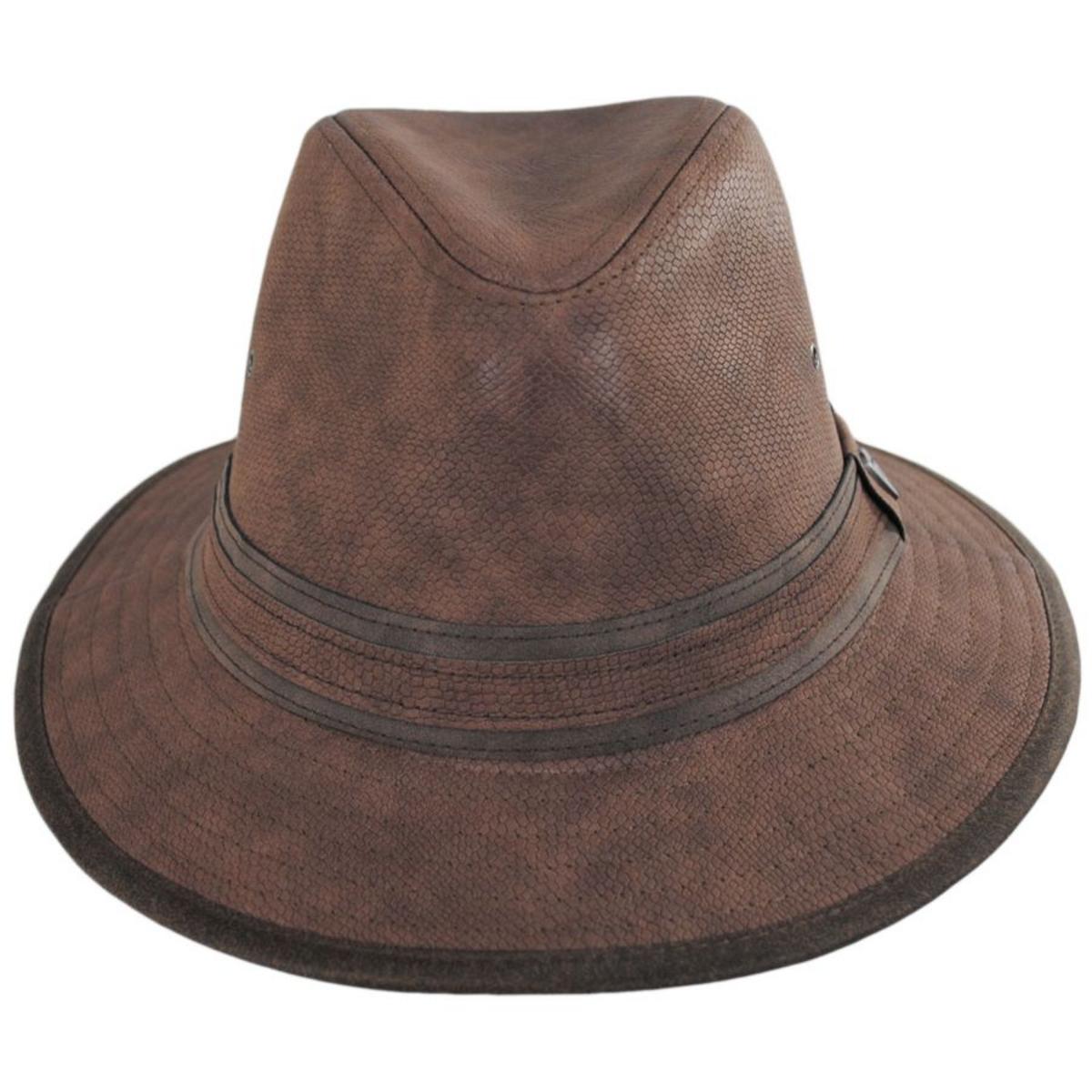 Dorfman Pacific | Cobra Vegan Leather Safari Fedora Hat | 400170 | front | BROWN