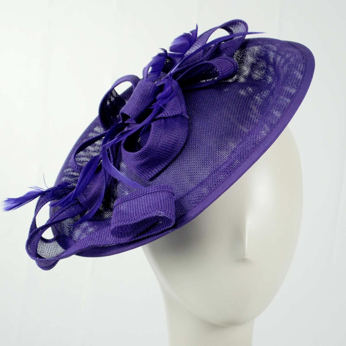 Sophia | Ribbon & Flax Linen Fabric Fascinator Hat | 122904 | front | PURPLE