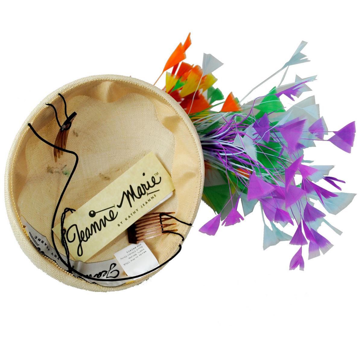 Rainbow Feathers Sisal Straw Pillbox Hat