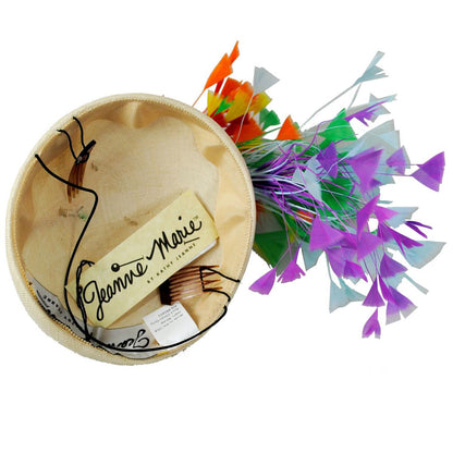 Rainbow Feathers Sisal Straw Pillbox Hat