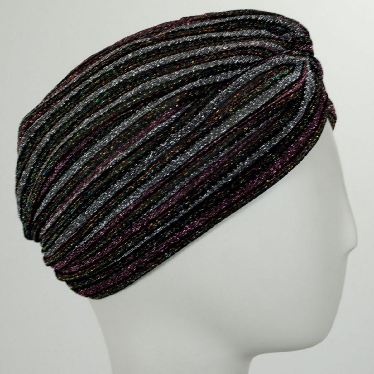 Jeanne Simmons | Metallic Stripe Turban | 106502 | profile | MAUVE