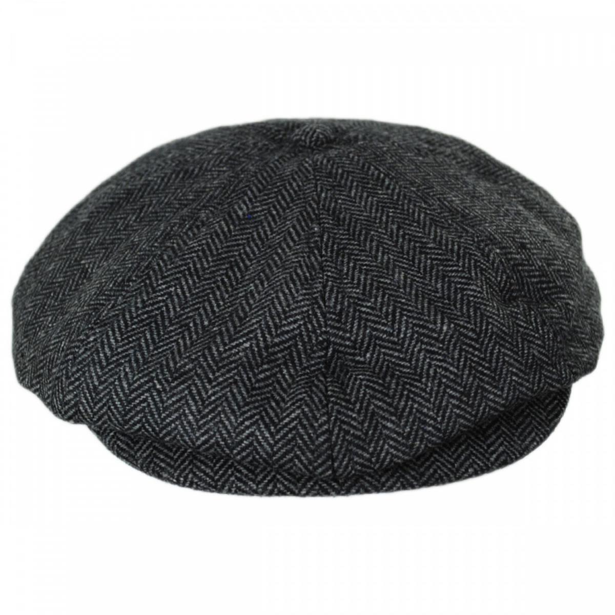 BRIXTON HATS | Brood Herringbone Wool Blend Newsboy Cap | 161512 | front | GREY/BLACK
