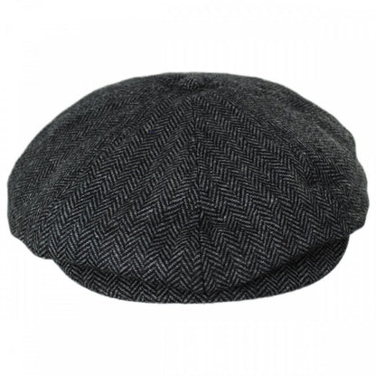 BRIXTON HATS | Brood Herringbone Wool Blend Newsboy Cap | 161512 | front | GREY/BLACK